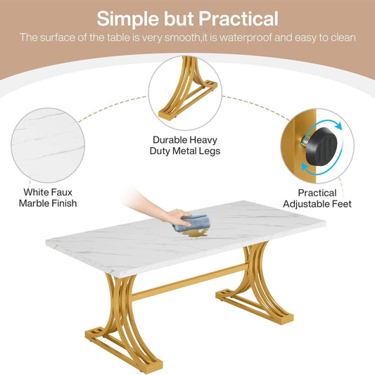 Executive Desk With X-Legs, Sturdy Office Workstation For Home Office - White / Gold