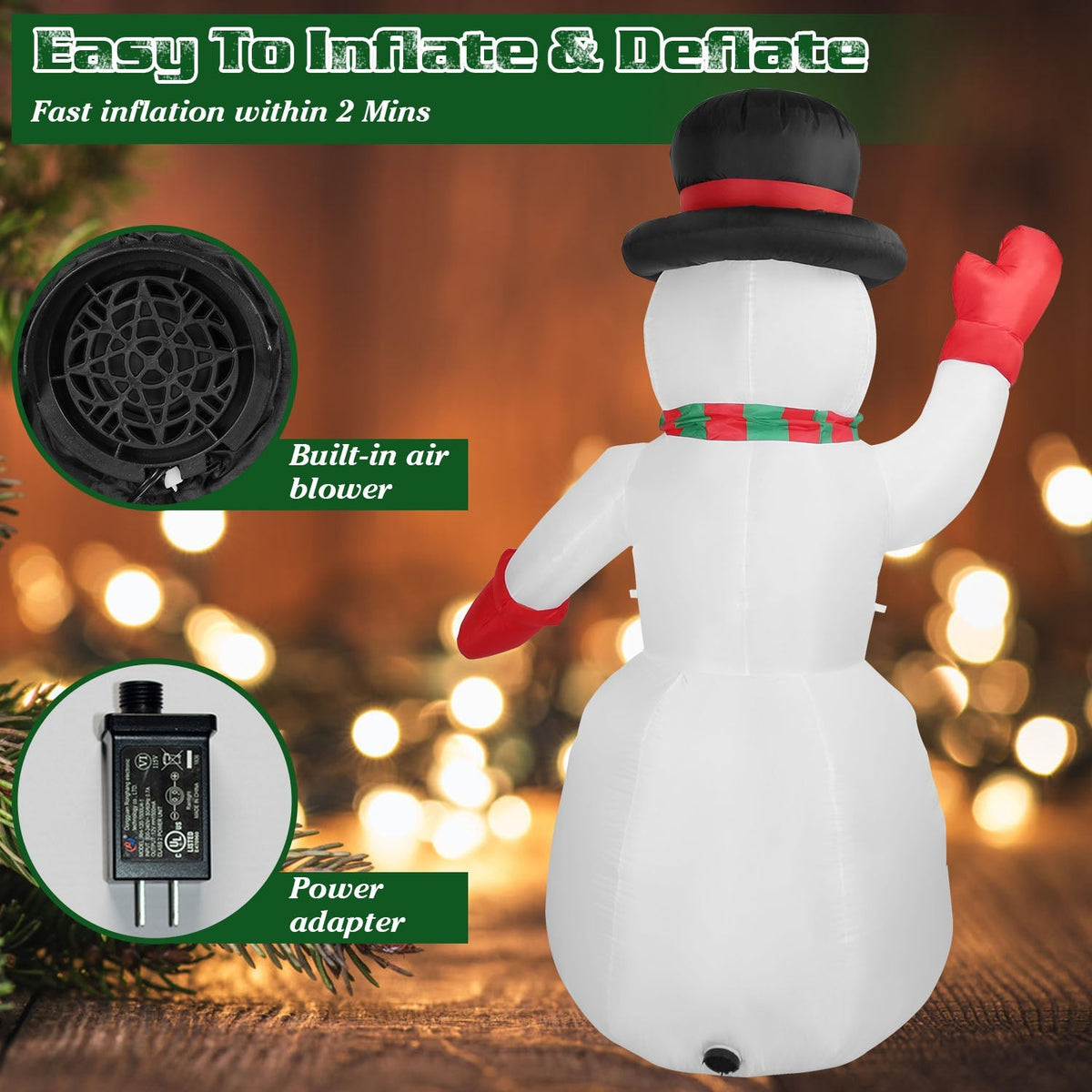 7.9FT Christmas Inflatable Giant Snowman Blow up Light up Snowman with LED Lights Hat Scarf IPX4 Waterproof Christmas Outdoor Yard Lawn Holiday Decor