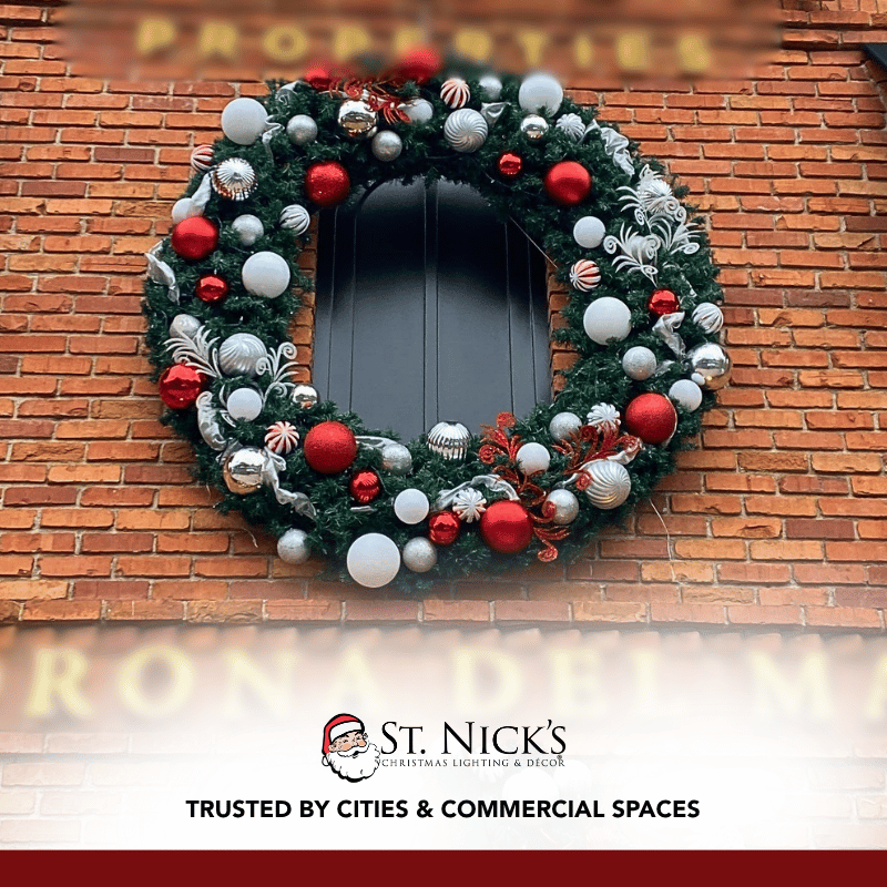 Pre-Decorated Christmas Wreath with Warm White Lights Red/White/Silver