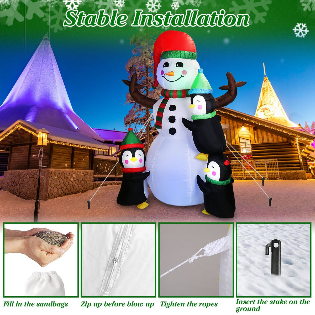 5.9FT Christmas Inflatable Outdoor Decoration Snowman Penguin Blow Up Yard Decoration with LED Light Built-in Air Blower for Winter Holiday Xmas Garde