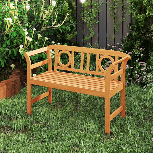 Acacia Wood 2-Person Patio Loveseat with Backrest and Armrests for Backyard