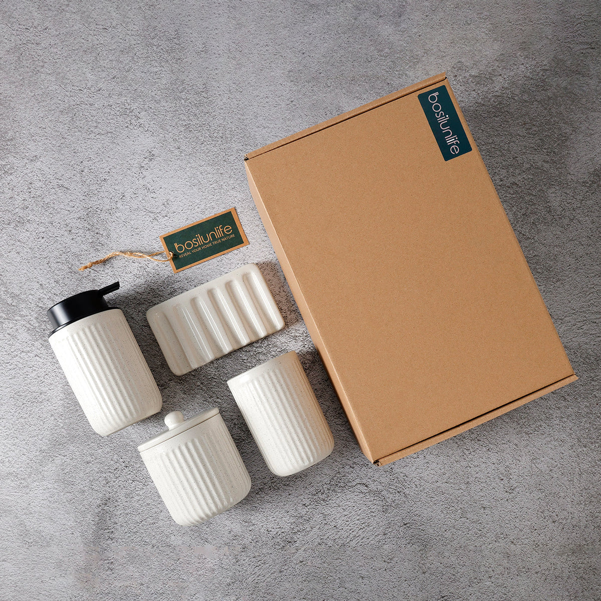 BosilunLife Pockmark 4-Piece Foaming Bathroom Set Recycled Ceramic Eco-Clay