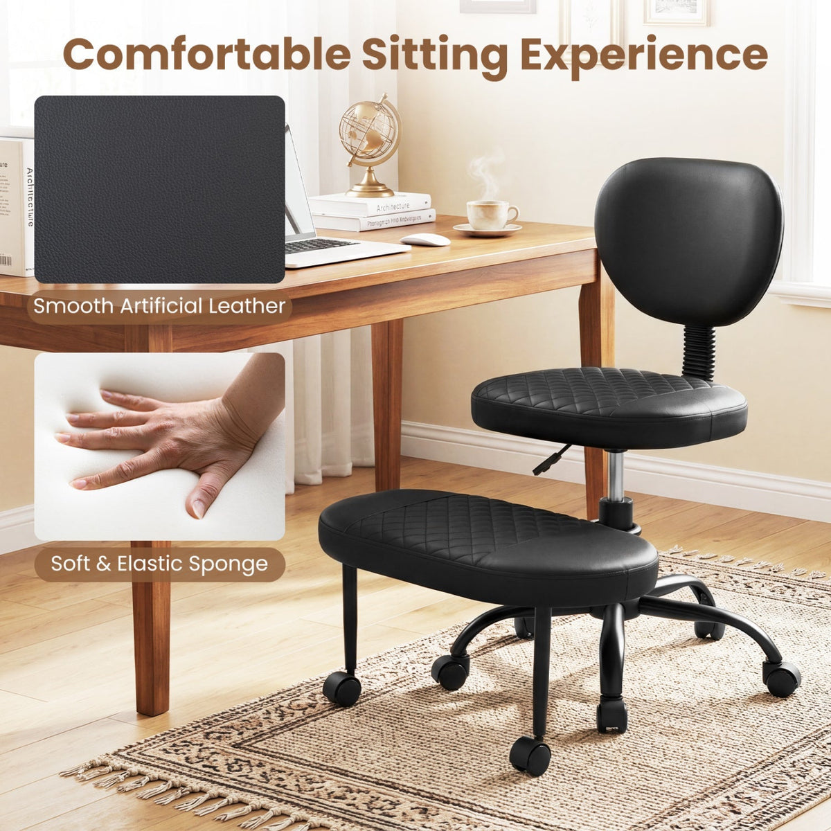 Cross Legged Office Chair with Adjustable Height & Footrest