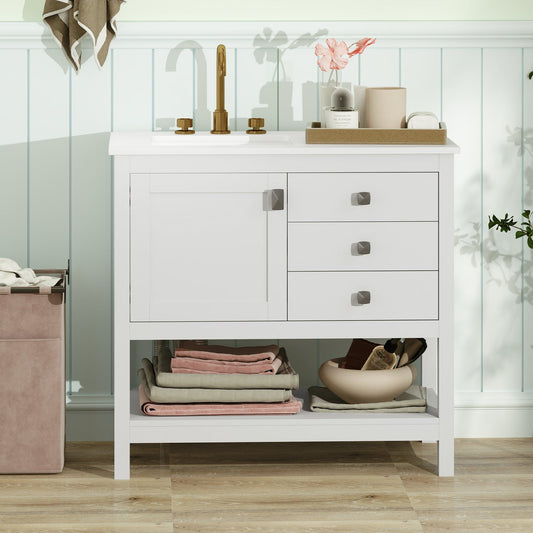 Freestanding Bathroom Vanity Unit with Basin Floor Storage Cabinet-White