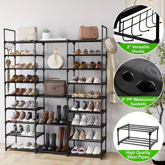 Multi Layers - Shoe Rack Organizer Column Storage Shelf Entryway w/ Hooks