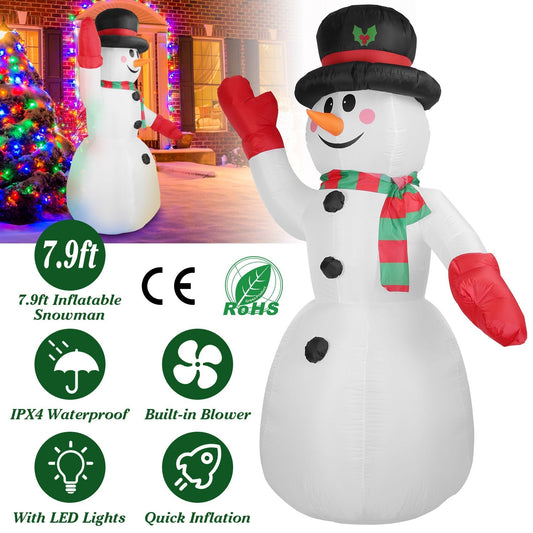 7.9FT Christmas Inflatable Giant Snowman Blow up Light up Snowman with LED Lights Hat Scarf IPX4 Waterproof Christmas Outdoor Yard Lawn Holiday Decor
