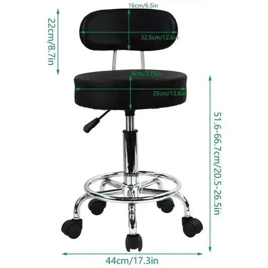 Height-Adjustable PU Leather Rolling Stool with Backrest & Footrest