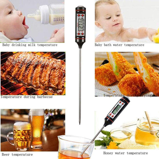 Kitchen Digital BBQ Food Thermometer Meat Cake Candy Fry Grill Dinning Household Meat Thermometer Digital Instant Read Food Meat Thermometer with Long Probe Cooking Thermometer for Kitchen BBQ Grill and Cooking Thermometer Oven Thermometer Tool