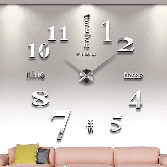 Modern Acrylic Wall Clock Digital Brushed Steel