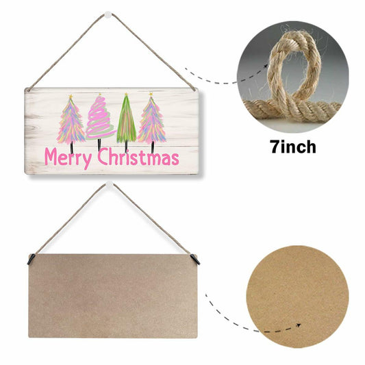 Christmas Decorations Merry Xmas Tree Decor Pink 12x6 inches