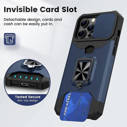 Shockproof Camera Cover & Kickstand Heavy Duty Protective Case Suitable For iPhone 14 Pro Max Card Push Anti-fall Mobile Phone Case iPhone 13 12 11 Pro Max Ring Protective Cover