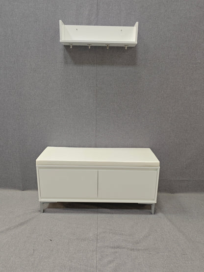 Wall-Mounted Entryway Shelf with Hooks and Storage Bench Set