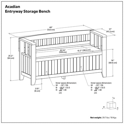 Acadian - Entryway Storage Bench, Handcrafted