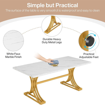 Executive Desk With X-Legs, Sturdy Office Workstation For Home Office - White / Gold