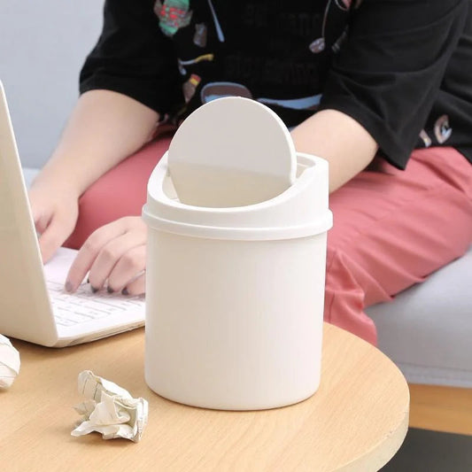 Minimalist plastic desktop trash can household press type with lid miscellaneous bin mini makeup table storage bin