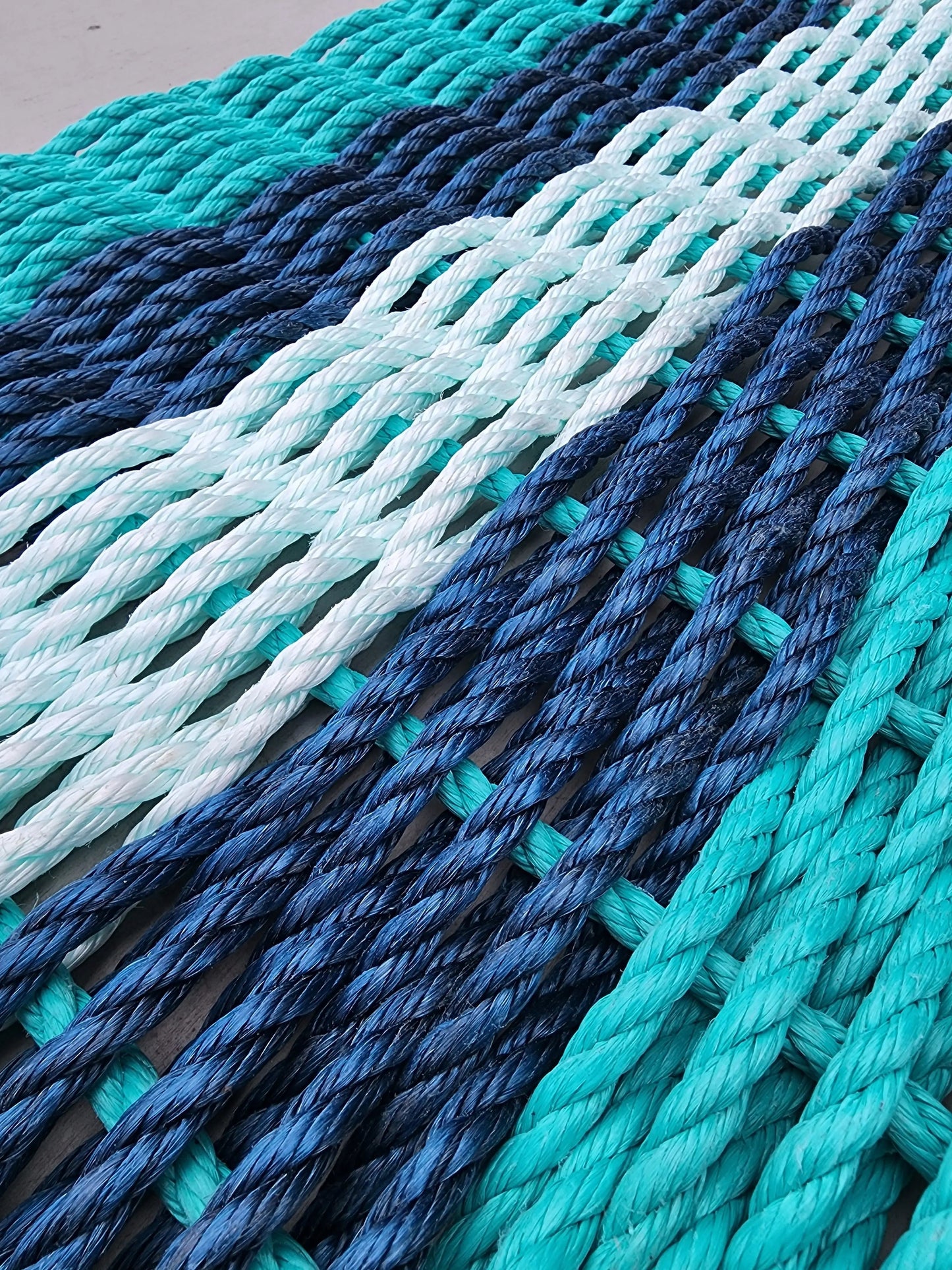 Teal, Navy Blue & Seafoam 5-Stripe Lobster Rope Doormat