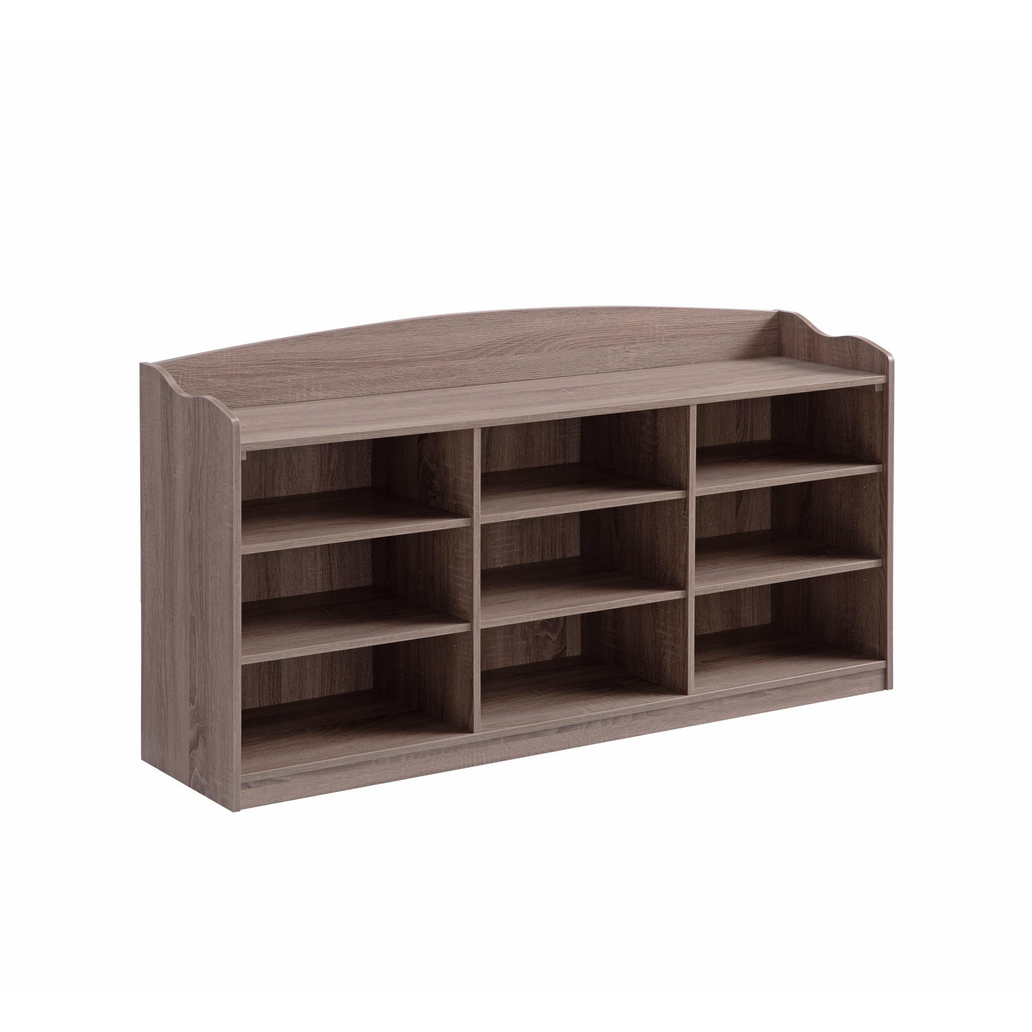 Wooden Shoe Storage Bench, Nine Storage Shelves, Entryway Organizer, Dark