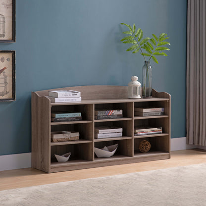 Wooden Shoe Storage Bench, Nine Storage Shelves, Entryway Organizer, Dark