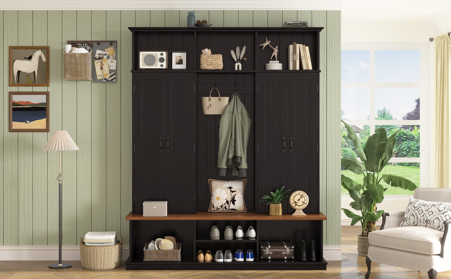 Vibe Haus 62.2''W Entryway Hall Tree with Bench and Storage