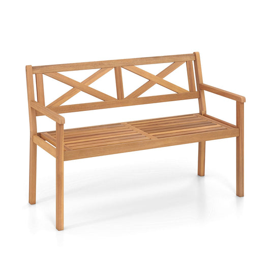 2-Person Patio Acacia Wood Garden Chair with Armrests and Backrest for Backyard