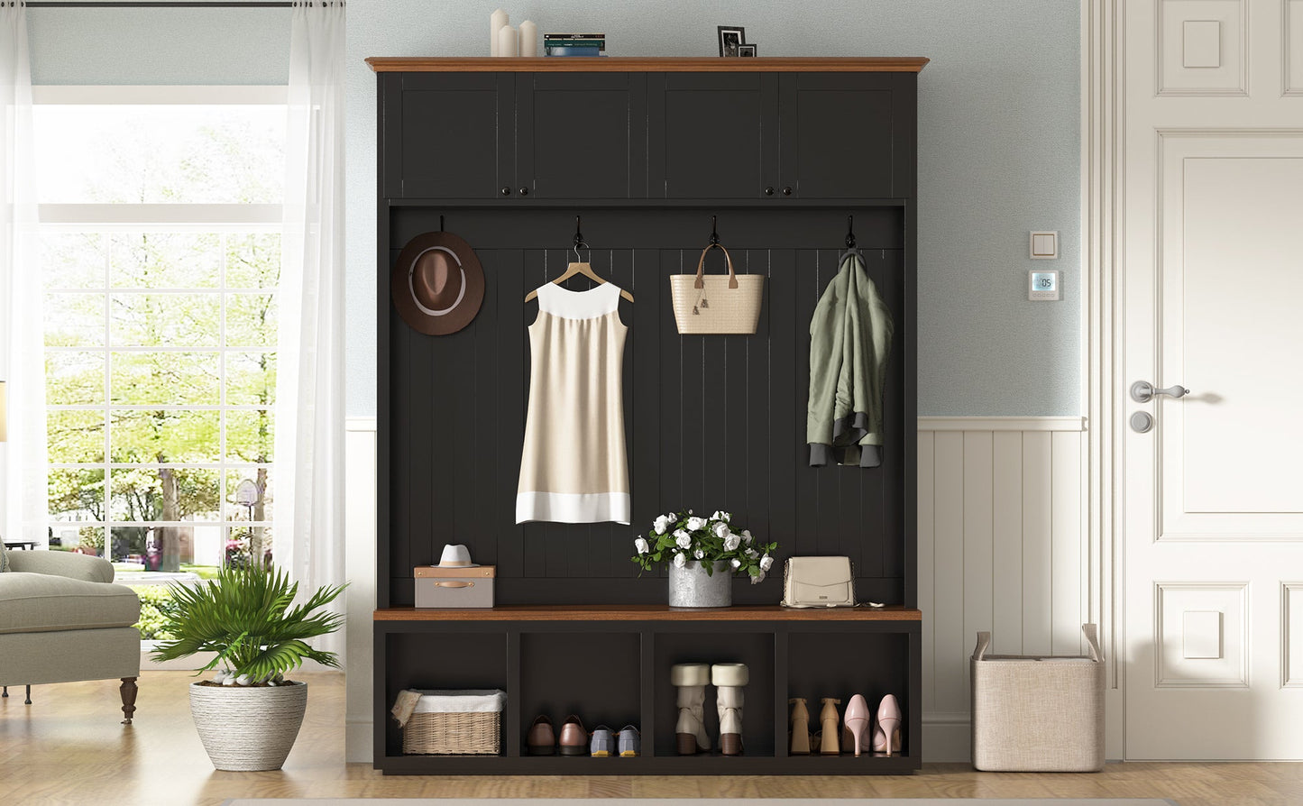 Vibe Haus 59''W Entryway Hall Tree with Bench and Storage