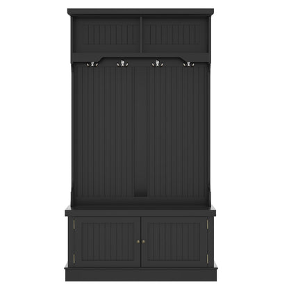 Hall Tree with Storage Shoe Bench for Entryway and Hallway, 4-in-1 Design Coat Racks with 4 Hooks for Living Room, Black