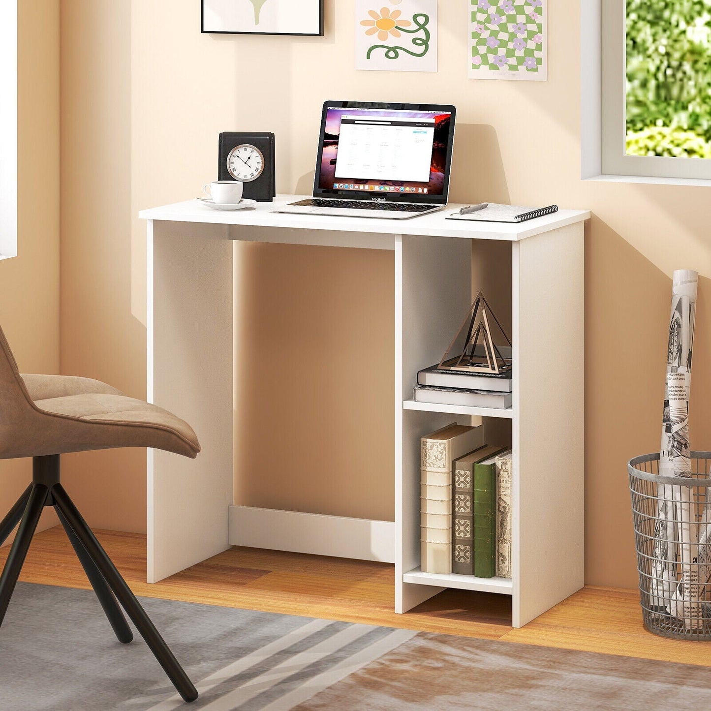 31.5 Inch Modern Home Office Desk with 2 Compartments