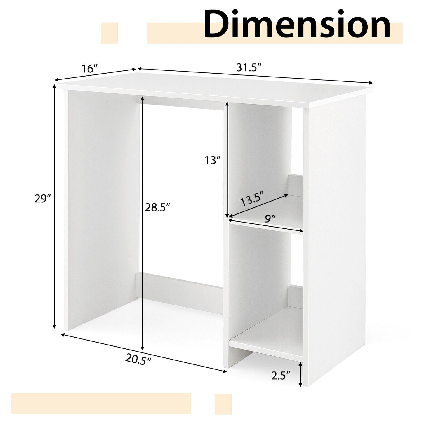 31.5 Inch Modern Home Office Desk with 2 Compartments