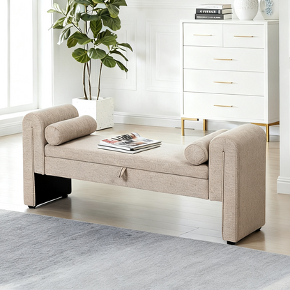 Storage Bench Oversized Velvet Oatmeal 60 In Extra-Long Entryway Mudroom