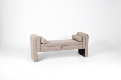 Storage Bench Oversized Velvet Oatmeal 60 In Extra-Long Entryway Mudroom