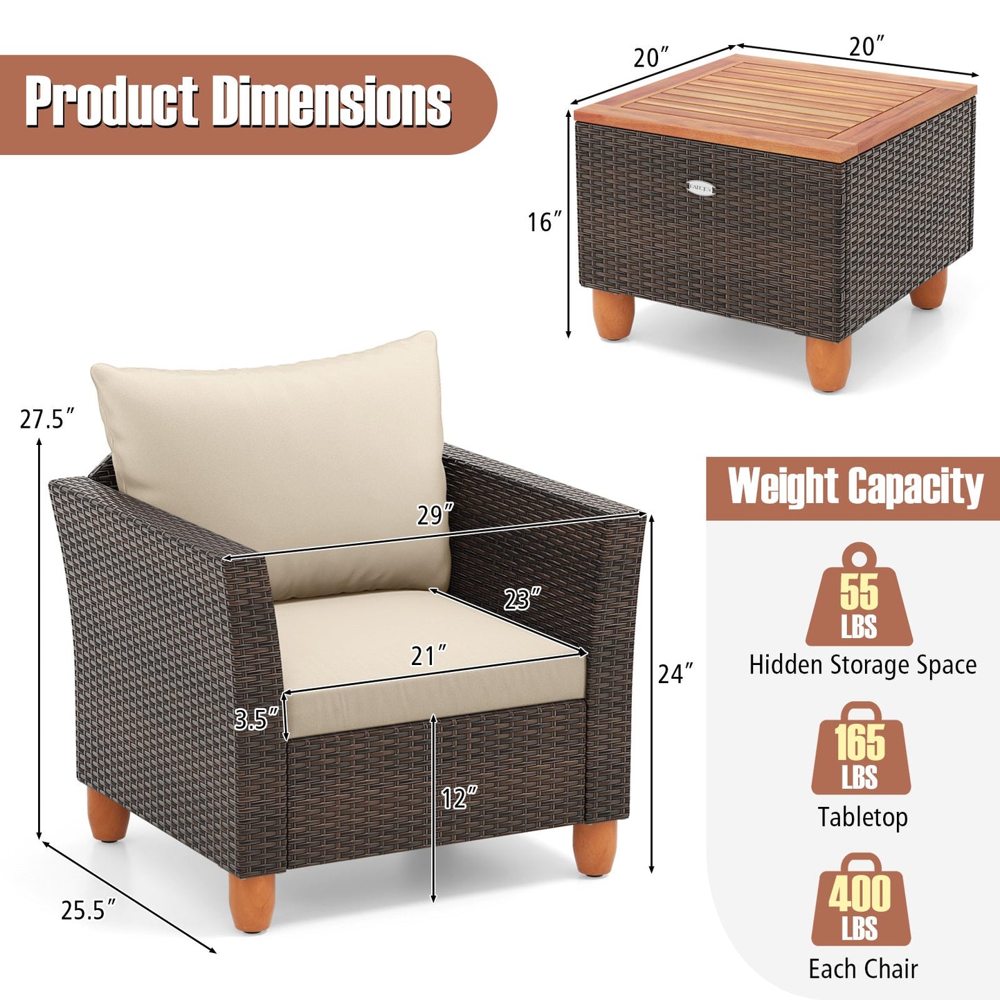3 Pieces Patio