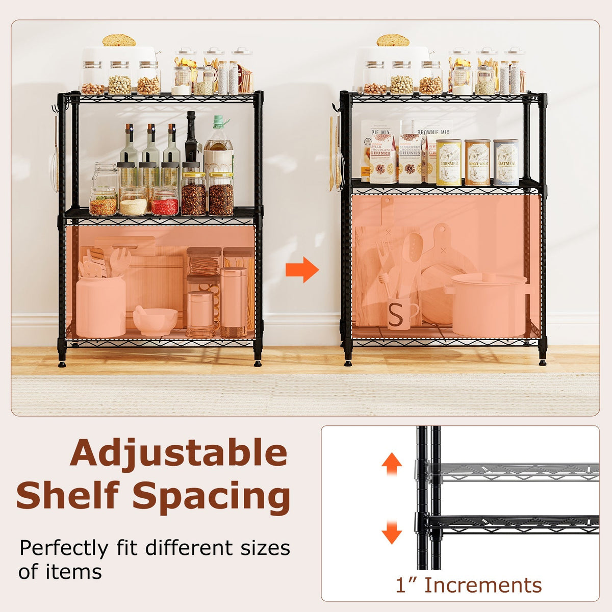 3-Tier Metal Storage Shelving Unit Set of 2 with V-Shaped Wire Rack-Black