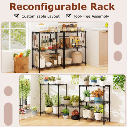 3-Tier Metal Storage Shelving Unit Set of 2 with V-Shaped Wire Rack-Black
