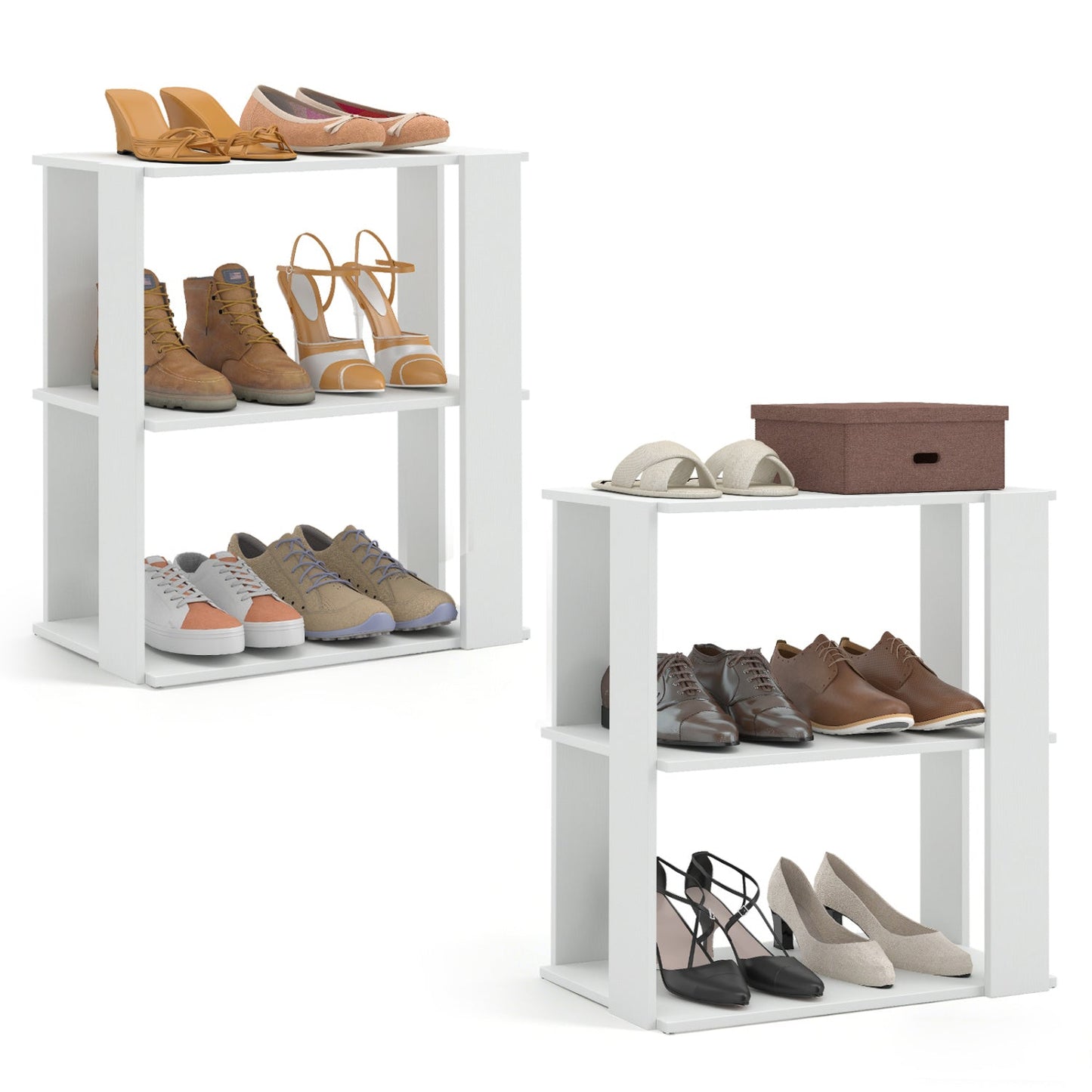 3-Tier Stackable Shoe Rack Set of 2 - White