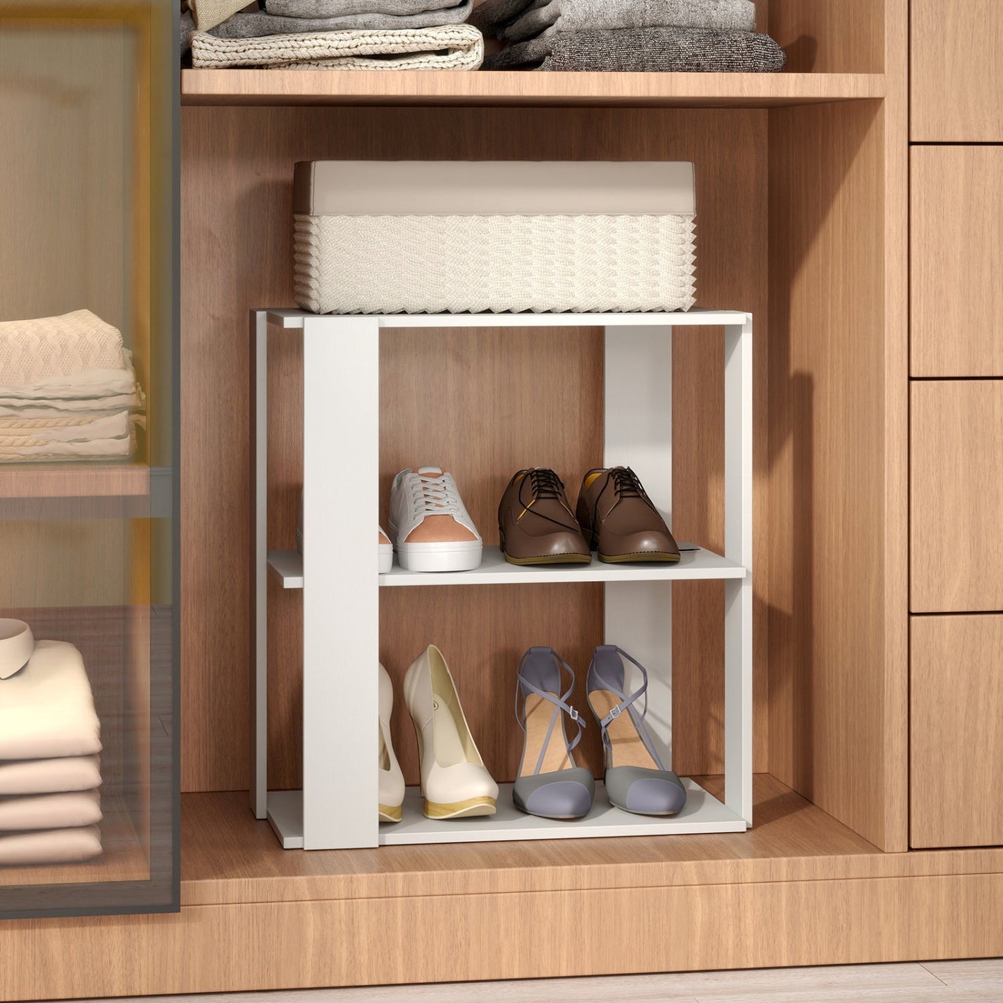 3-Tier Stackable Shoe Rack Set of 2 - White