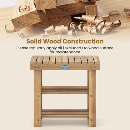3-Tier Solid Wood Shoe Rack Bench with Slatted Shelves