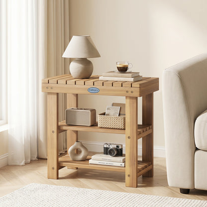 3-Tier Solid Wood Shoe Rack Bench with Slatted Shelves