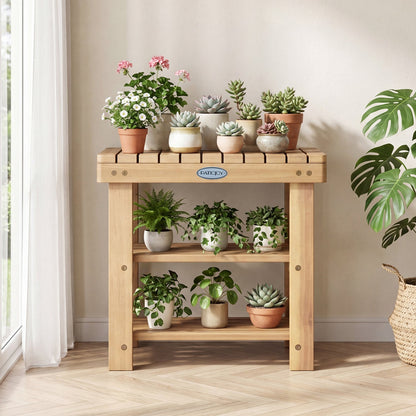 3-Tier Solid Wood Shoe Rack Bench with Slatted Shelves