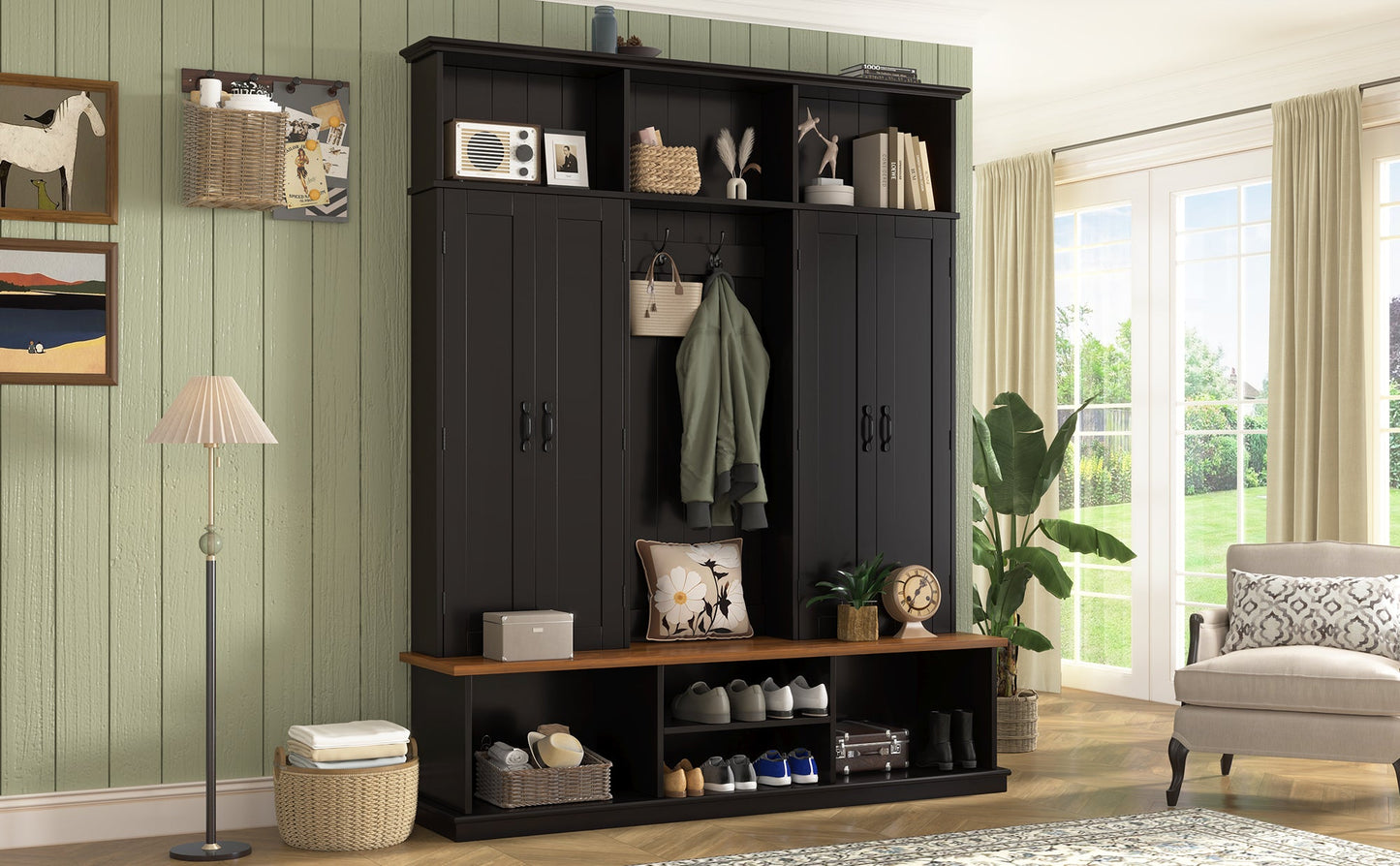 Vibe Haus 62.2''W Entryway Hall Tree with Bench and Storage