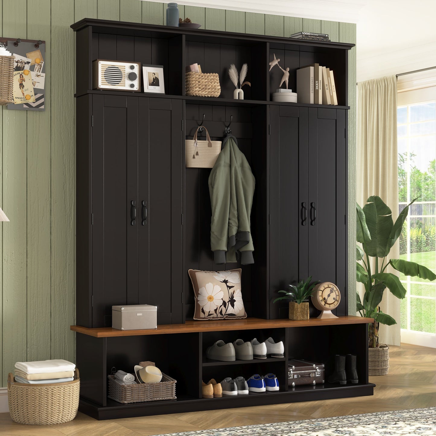 Vibe Haus 62.2''W Entryway Hall Tree with Bench and Storage