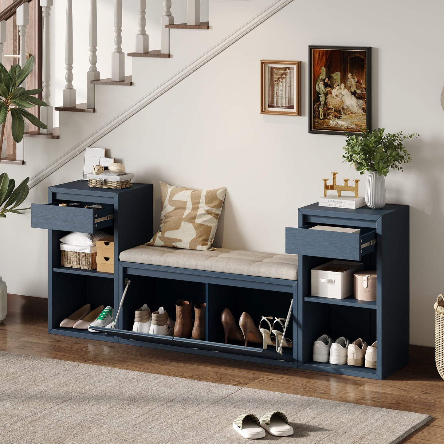 TREXM All-in-One Entryway Storage Bench with Cushion