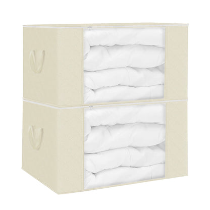 2Pcs Clothes Storage Bag 90L Large Capacity Foldable Closet Organizer with Thick Fabric Clear Window Dual-Zipper for Clothes Comforters Blankets Beddi