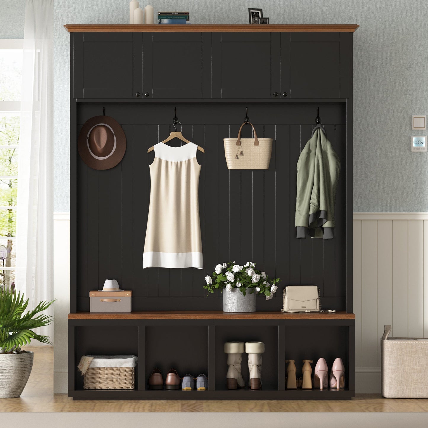 Vibe Haus 59''W Entryway Hall Tree with Bench and Storage