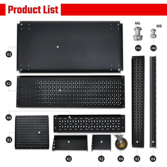 3-Tier Adjustable Rolling Tool Cart | Garage & Workshop Organizer w/ Steel Pegboard