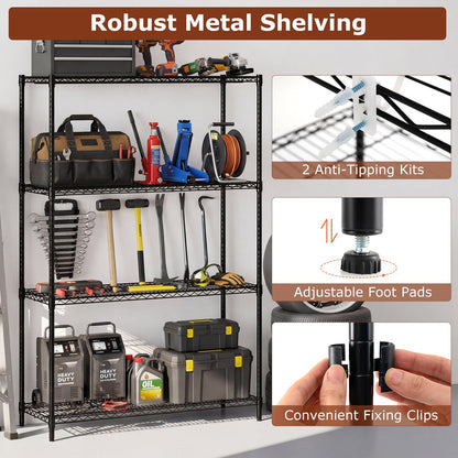 4-Tier Metal Storage Shelving Unit with V-Shaped Wire Rack-Black
