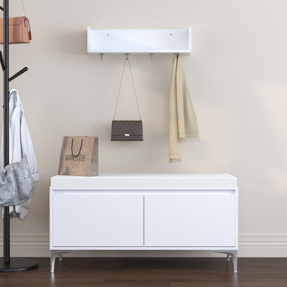 Wall-Mounted Entryway Shelf with Hooks and Storage Bench Set