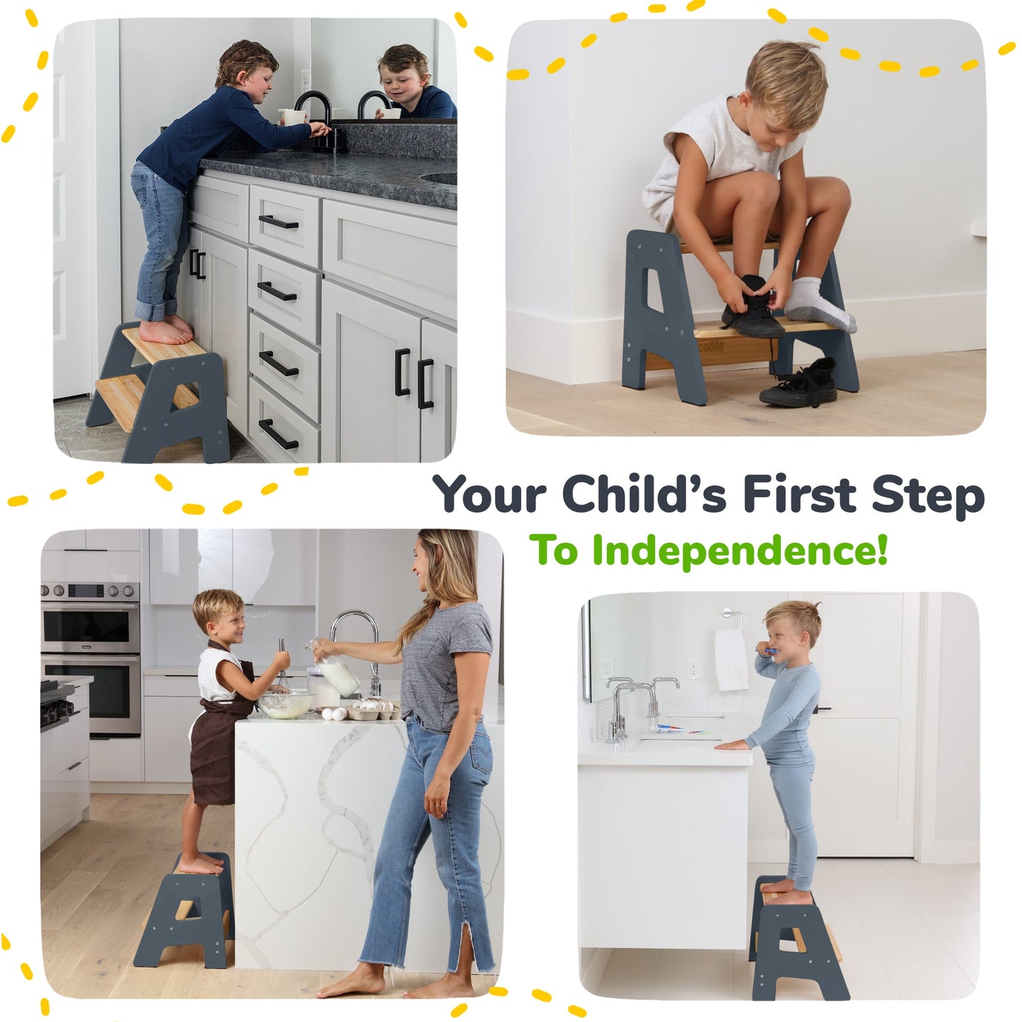 2-Step Wooden Stool for Toddlers(Step Stool for Children Ages 2+)