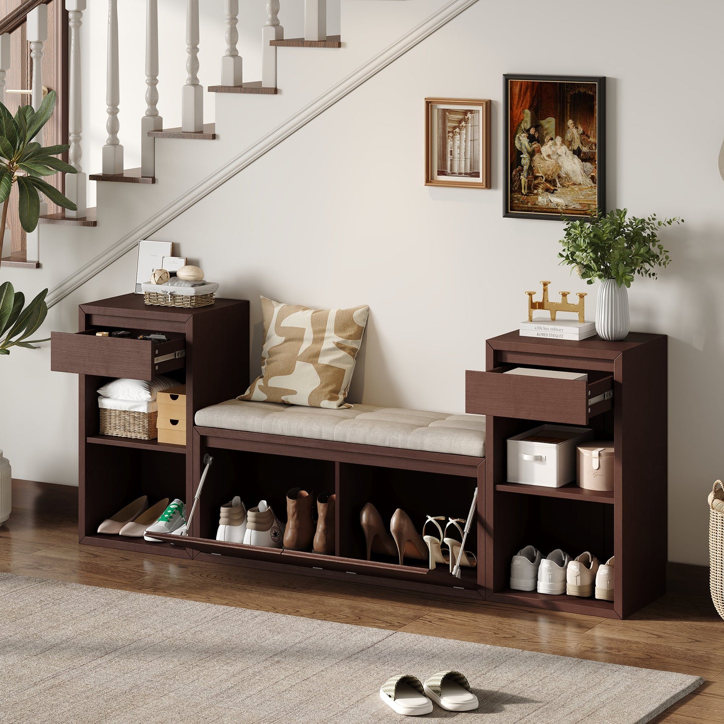 TREXM All-in-One Entryway Storage Bench
