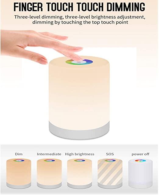 Touch Dimmable Table Lamp, Bedside Table Lamp, LED Night Light with Color Changing Portable for Living Room Bedroom