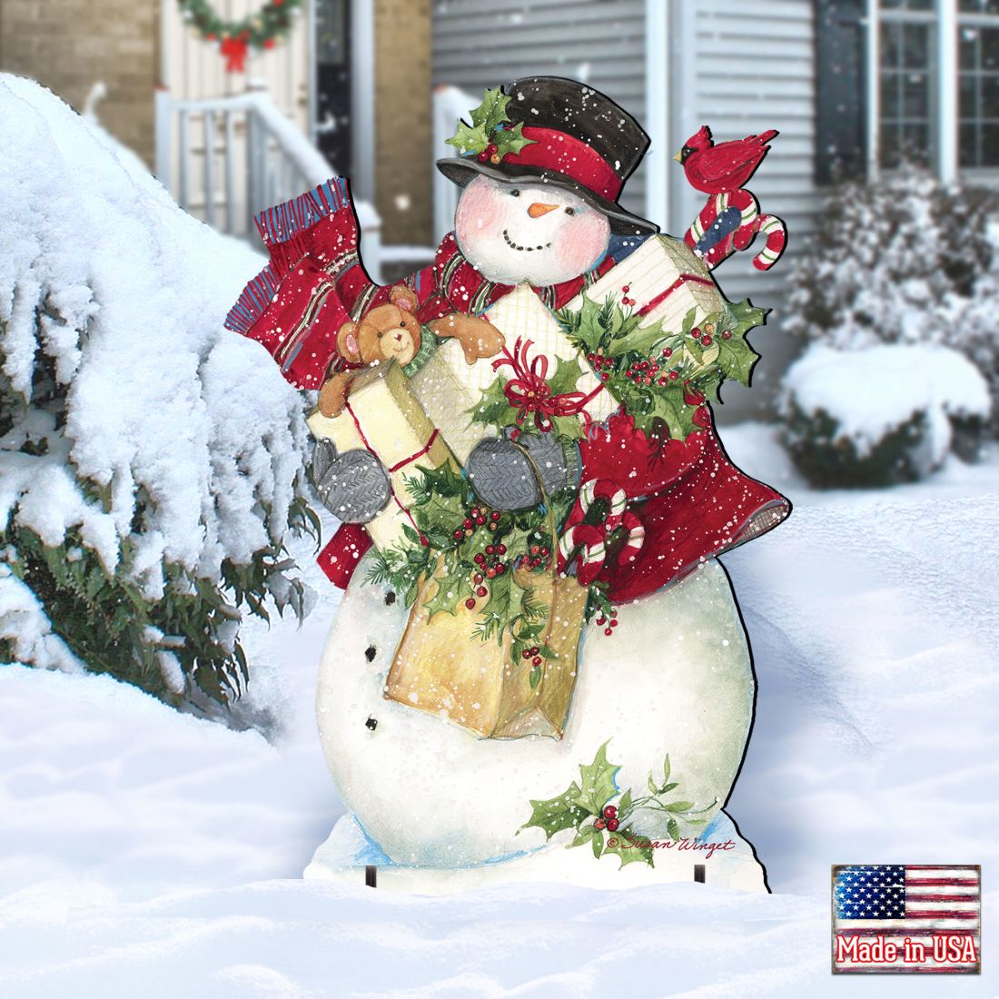Dark Night Presents Christmas Outdoor Yard Sign by Susan Winget - Christmas Santa and Snowman Decor - 8471104F-SW